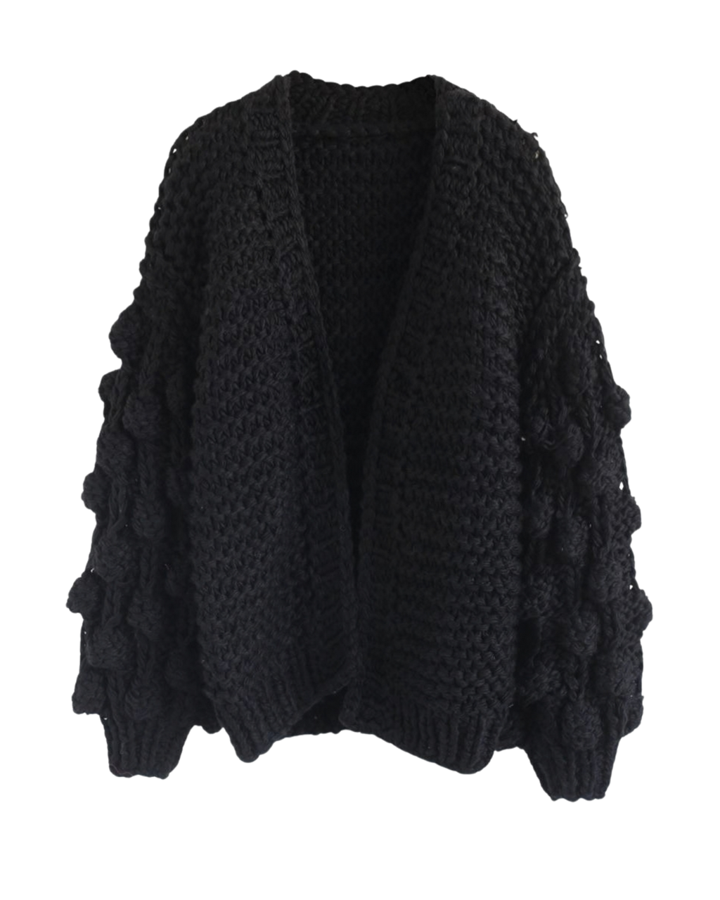 Women's Black Bobble Sleeve Chunky Crochet Cardigan