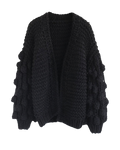 Women's Black Bobble Sleeve Chunky Crochet Cardigan