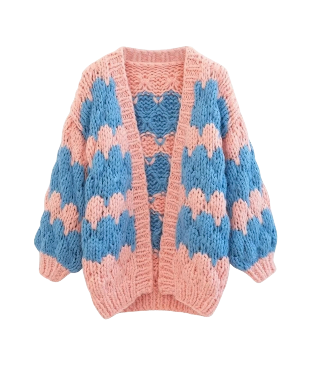 Women's Peach and Blue Colorblock Bubble Crochet Cardigan