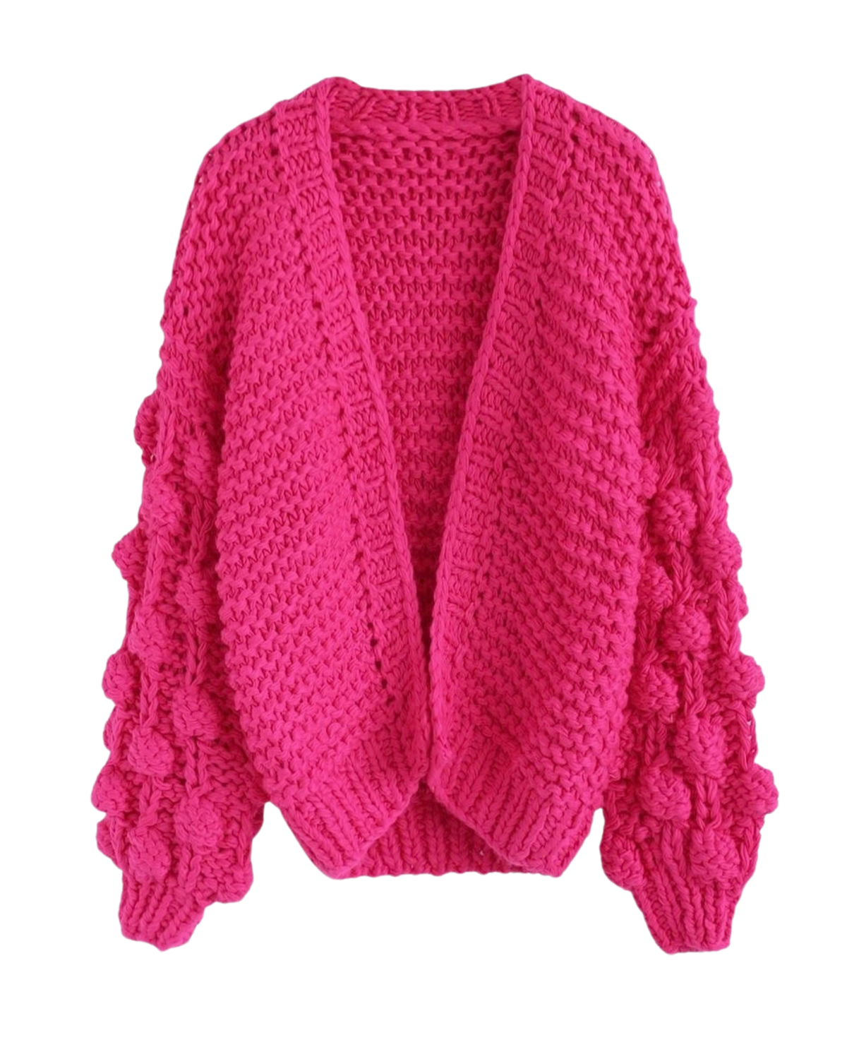 Women's Hot Pink Bobble Sleeve Chunky Crochet Cardigan
