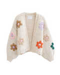 Women's Cream Floral Appliqué Chunky Crochet Cardigan
