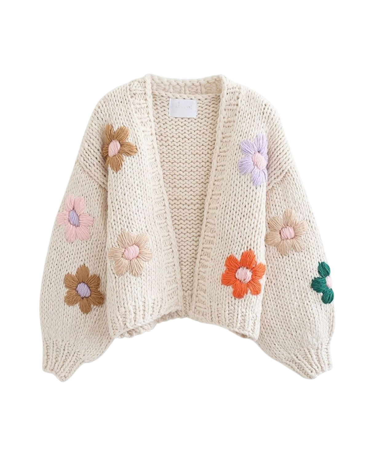 Women's Cream Floral Appliqué Chunky Crochet Cardigan
