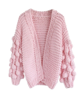 Women's Light Pink Bobble Sleeve Chunky Crochet Cardigan