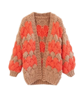 Women's Orange and Camel Heart Pattern Chunky Crochet Cardigan