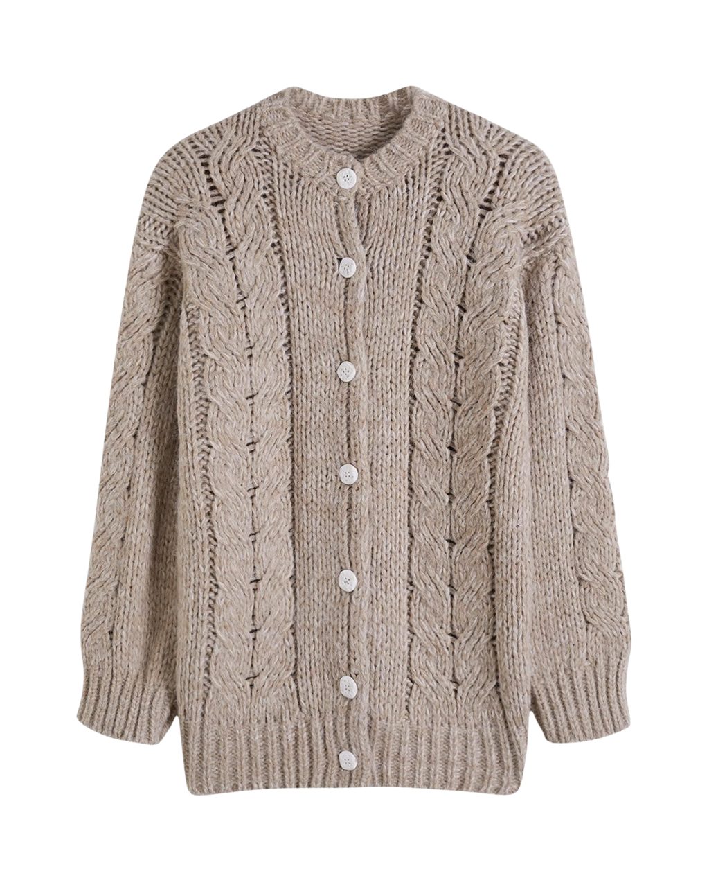 Women's Taupe Cable Crochet Button-Front Cardigan