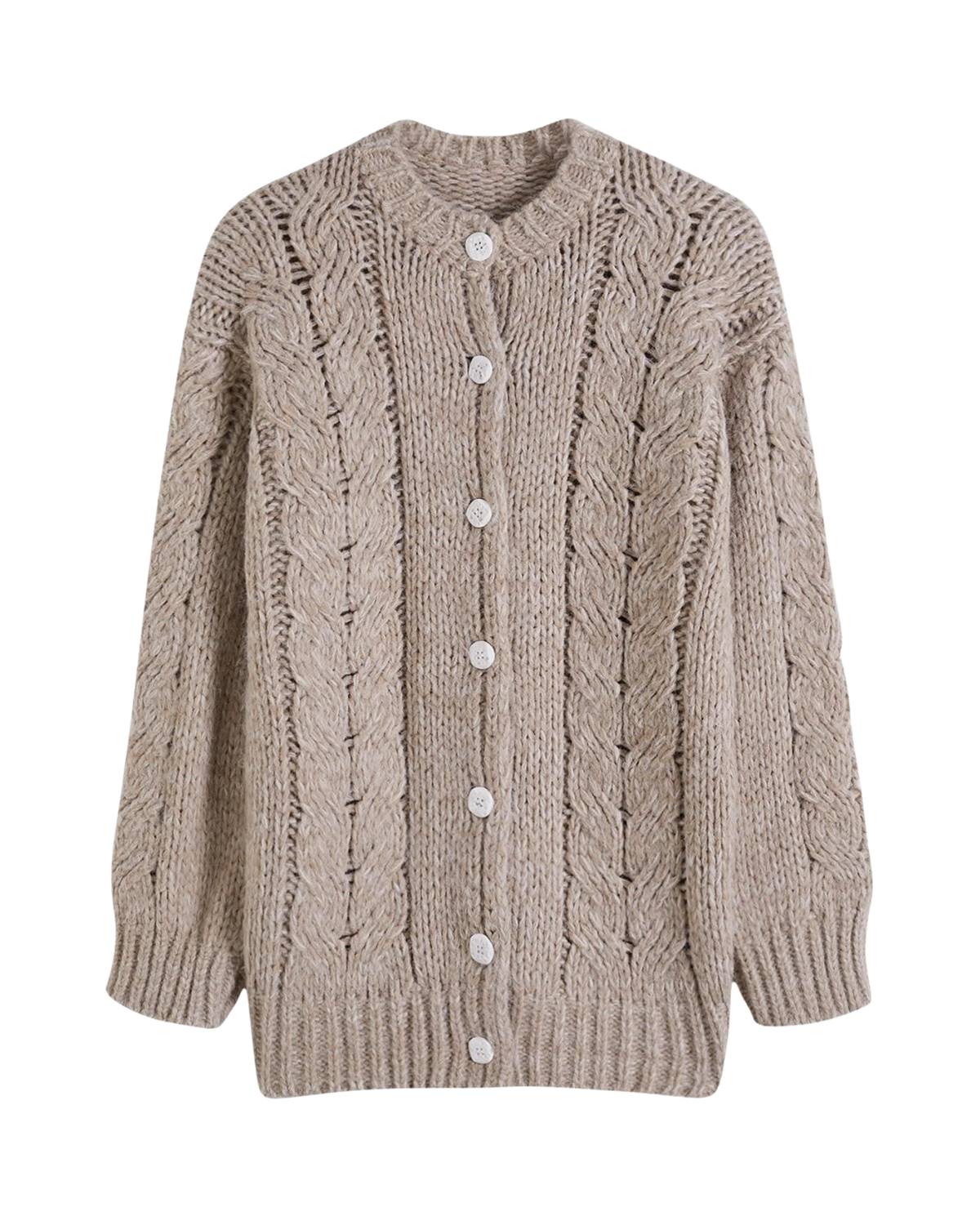 Women's Taupe Cable Crochet Button-Front Cardigan