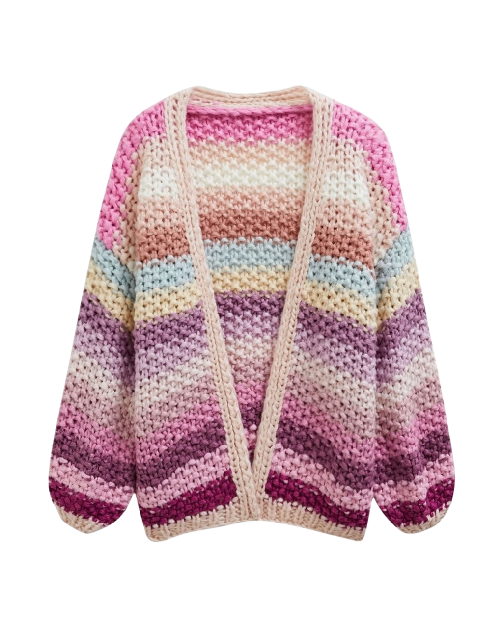 Women's Multicolor Striped Open-Front Crochet Cardigan