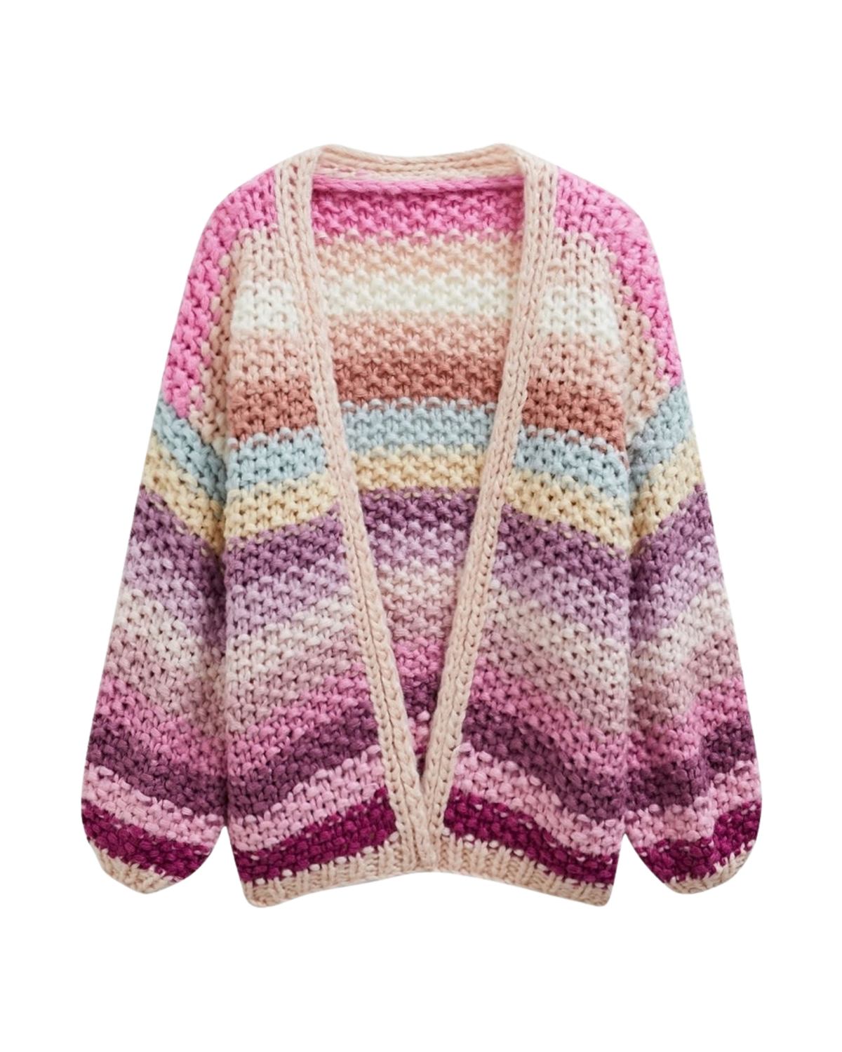 Women's Multicolor Striped Open-Front Crochet Cardigan