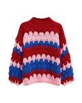 Women's Red, Blue and Pink Striped Chunky Crochet Sweater
