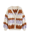 Women's Cream, Rust and Lavender Striped Crochet V-Neck Button Cardigan