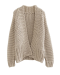Women's Oatmeal Chunky Crochet Open-Front Cardigan