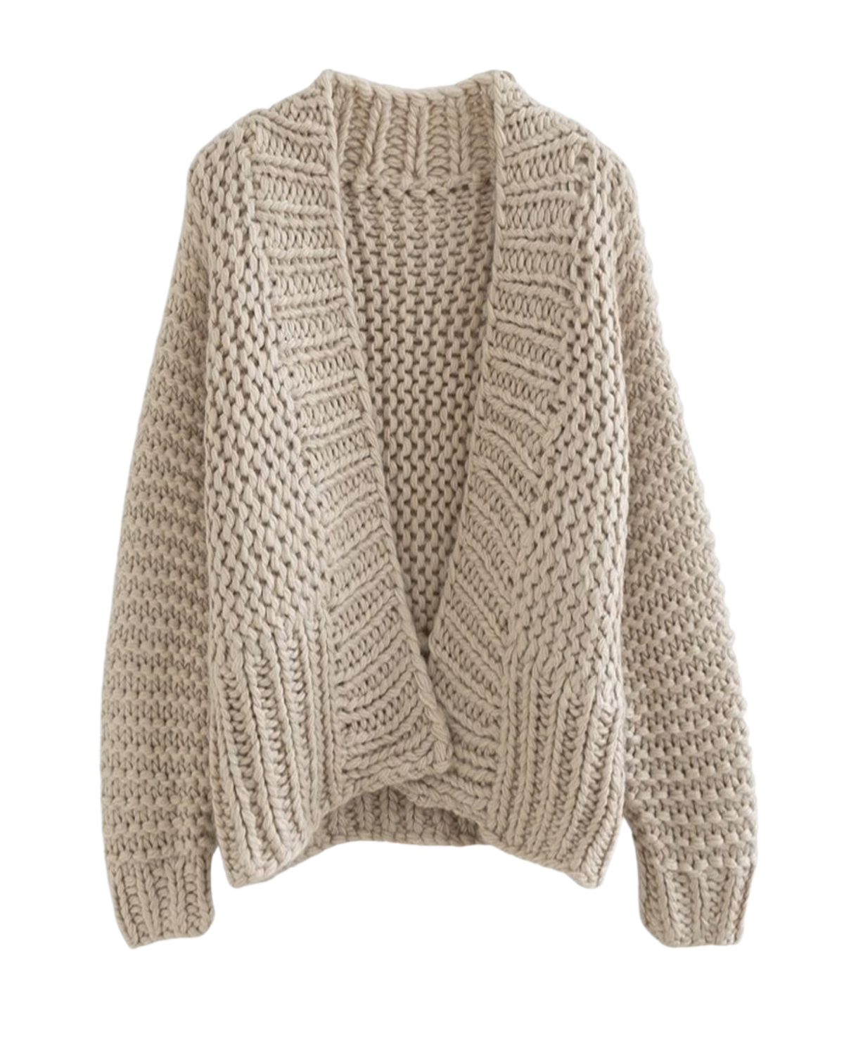 Women's Oatmeal Chunky Crochet Open-Front Cardigan
