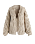Women's Taupe Cable Crochet Open-Front Cardigan