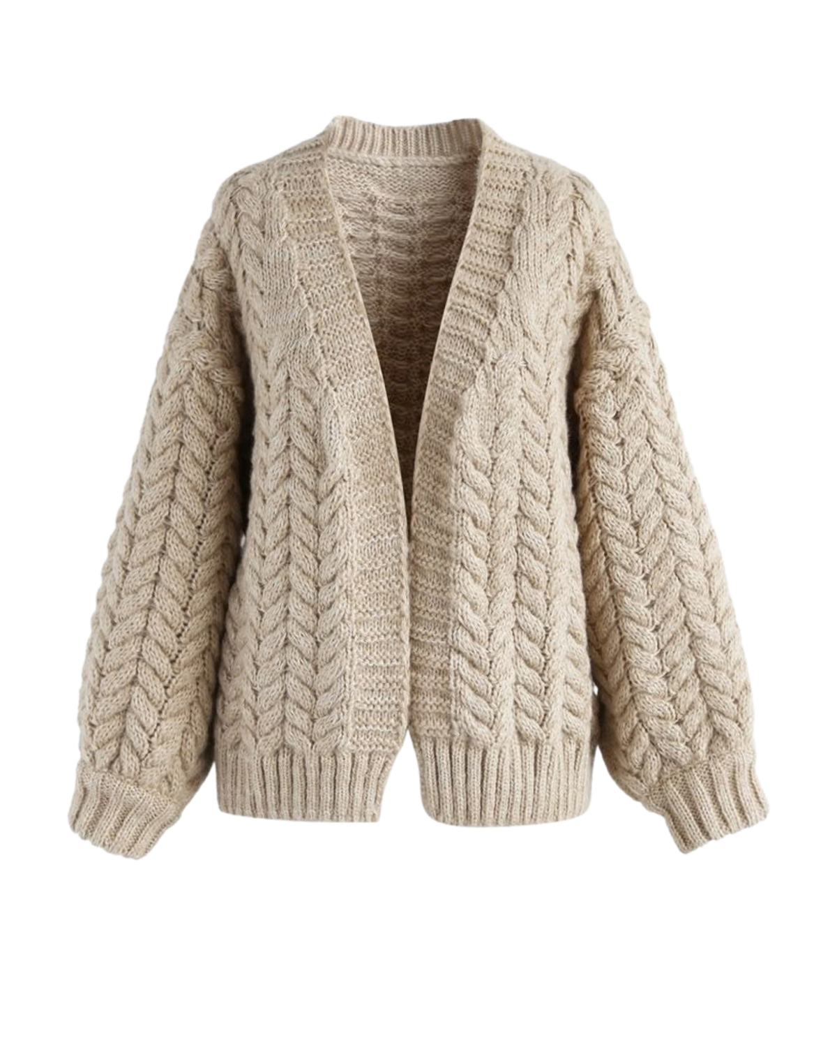 Women's Taupe Cable Crochet Open-Front Cardigan