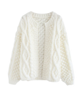 Women's White Cable and Popcorn Crochet Open-Front Cardigan