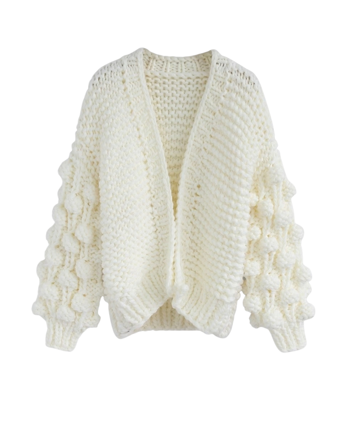 Women's Cream Bobble Sleeve Chunky Crochet Cardigan