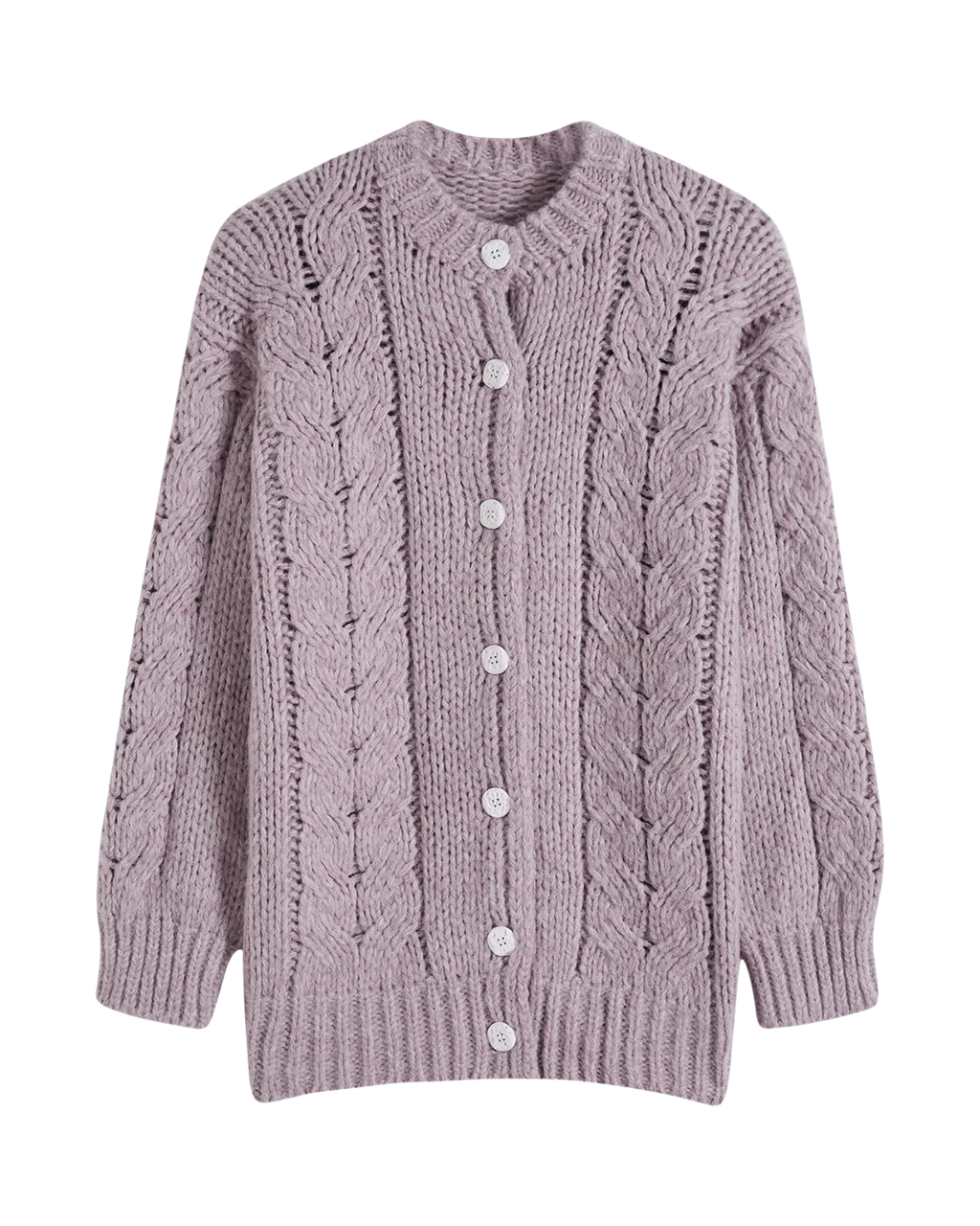 Women's Lilac Cable Crochet Button-Front Cardigan