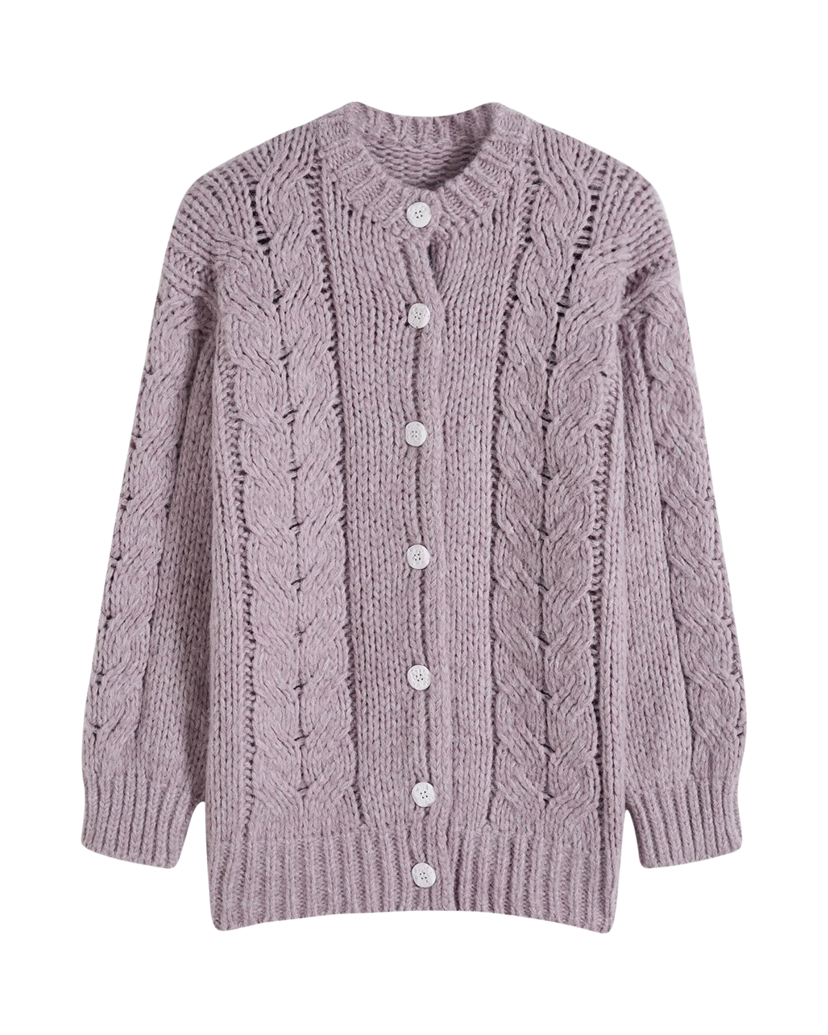 Women's Lilac Cable Crochet Button-Front Cardigan