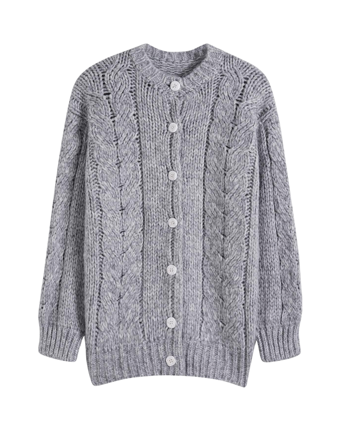 Women's Heather Grey Cable Crochet Button-Front Cardigan