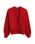 Women's Red Chunky Crochet Open-Front Cardigan with Pockets