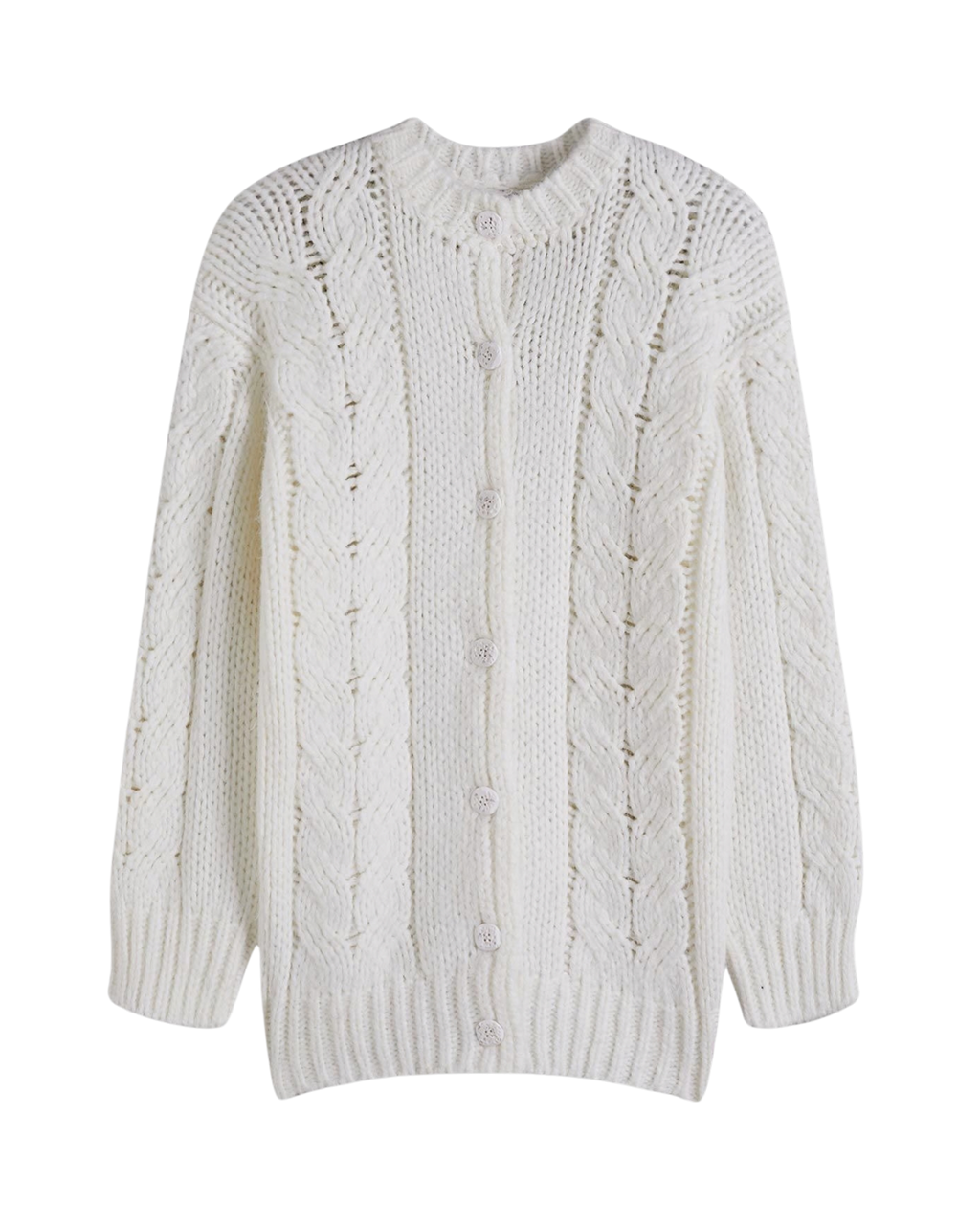 Women's White Cable Crochet Button-Front Cardigan
