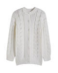 Women's White Cable Crochet Button-Front Cardigan