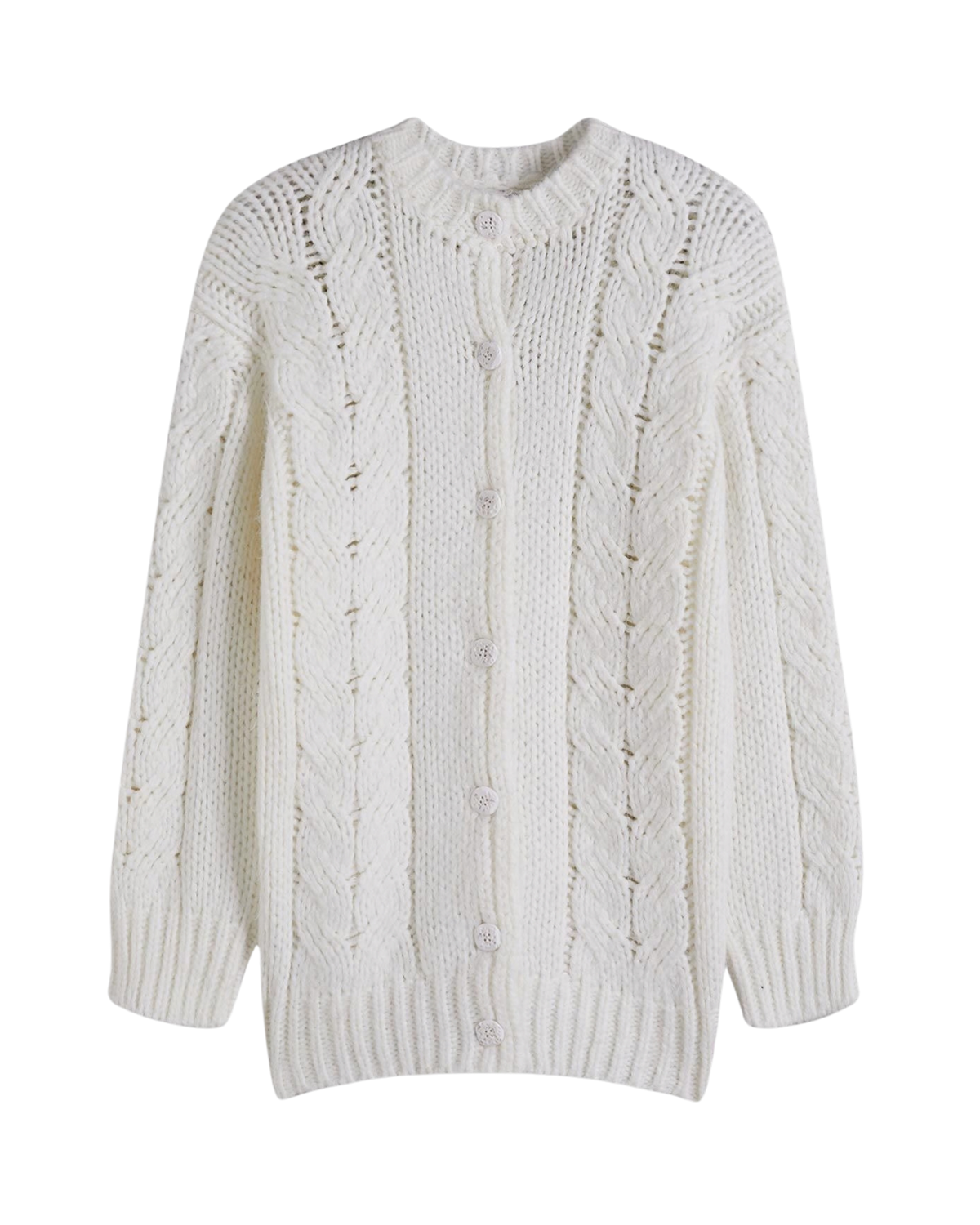 Women's White Cable Crochet Button-Front Cardigan