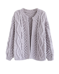 Women's Lilac Cable and Popcorn Crochet Open-Front Cardigan