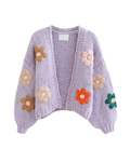 Women's Lilac Floral Appliqué Chunky Crochet Cardigan