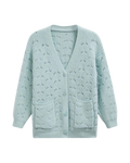 Women's Mint Green Pointelle Crochet V-Neck Cardigan with Pockets