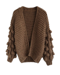 Women's Brown Bobble Sleeve Chunky Crochet Cardigan