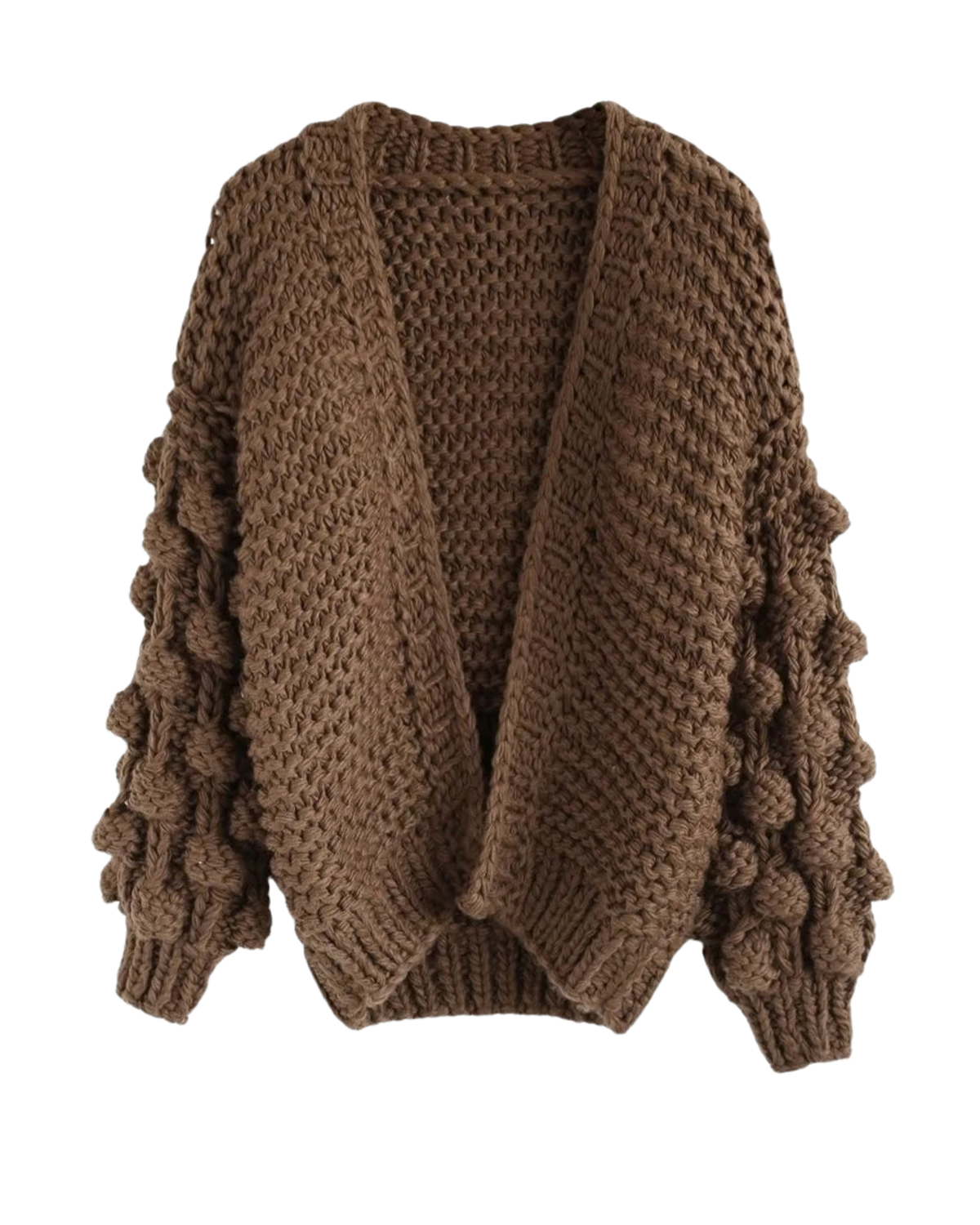 Women's Brown Bobble Sleeve Chunky Crochet Cardigan