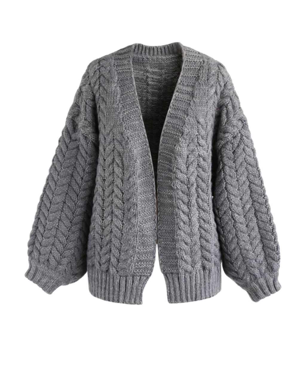 Women's Grey Cable Crochet Open-Front Cardigan