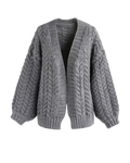 Women's Grey Cable Crochet Open-Front Cardigan
