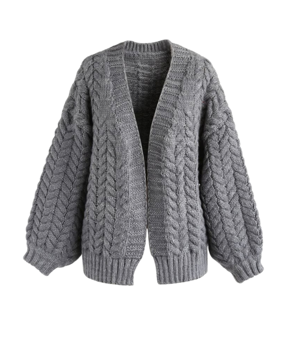 Women's Grey Cable Crochet Open-Front Cardigan