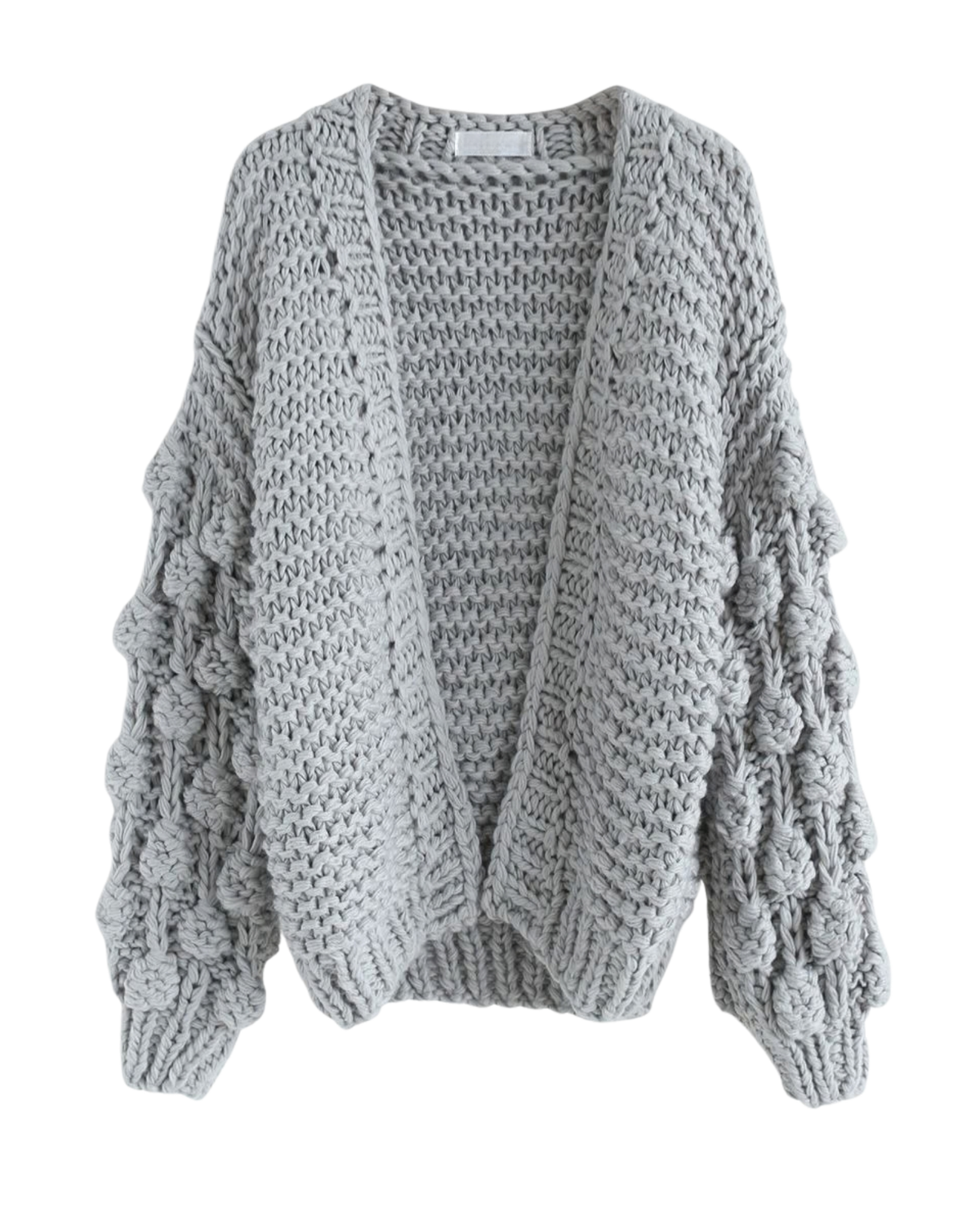 Women's Grey Bobble Sleeve Chunky Crochet Cardigan