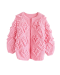Women's Pink Heart Pattern Bobble Crochet Cardigan