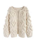 Women's Cream Heart Pattern Bobble Crochet Cardigan