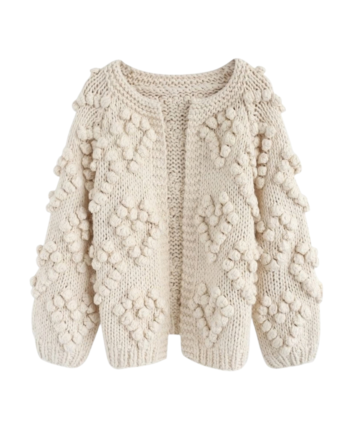 Women's Cream Heart Pattern Bobble Crochet Cardigan