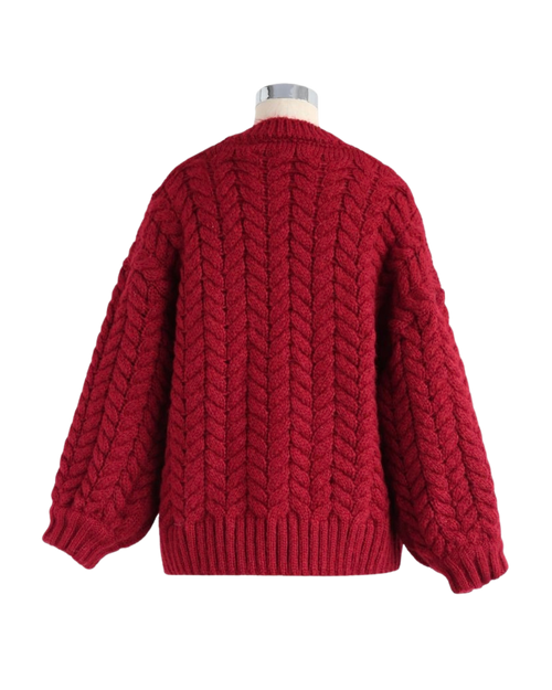 Women's Burgundy Cable Crochet Open-Front Cardigan