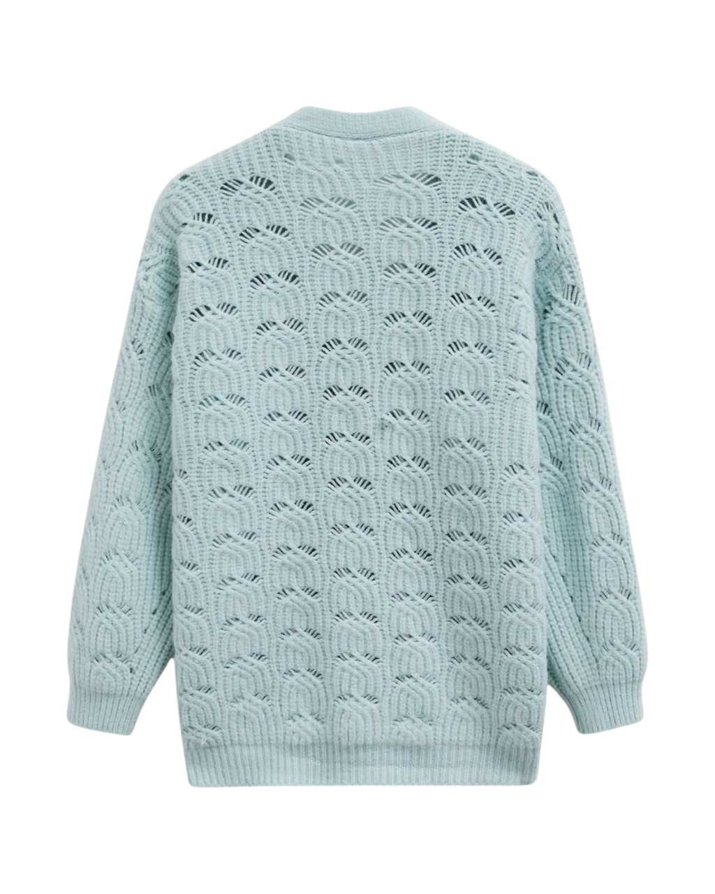 Women's Mint Green Pointelle Crochet V-Neck Cardigan with Pockets