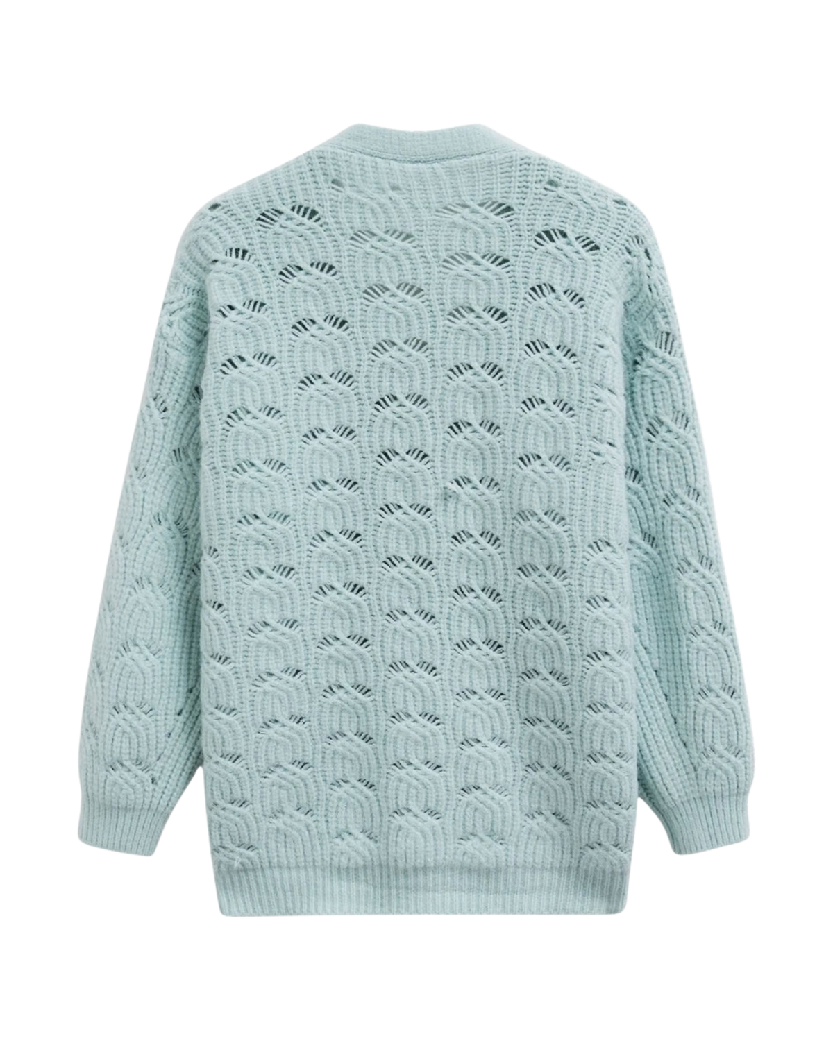 Women's Mint Green Pointelle Crochet V-Neck Cardigan with Pockets