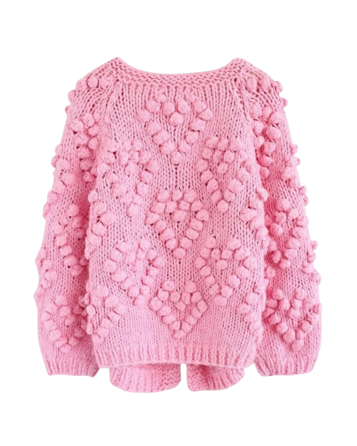 Women's Pink Heart Pattern Bobble Crochet Cardigan