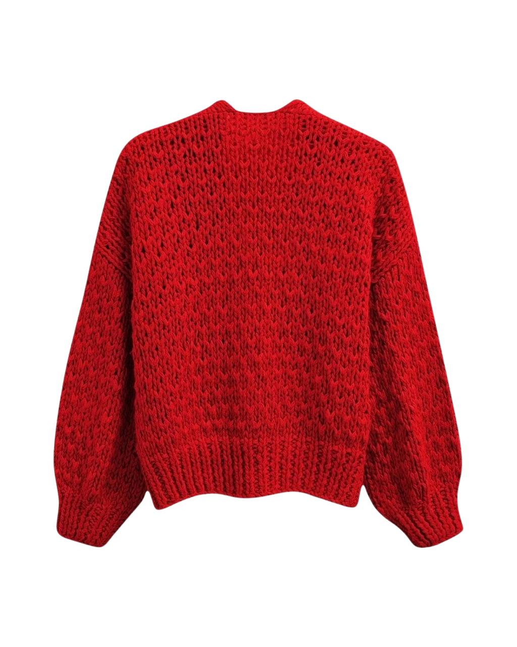 Women's Red Chunky Crochet Open-Front Cardigan with Pockets