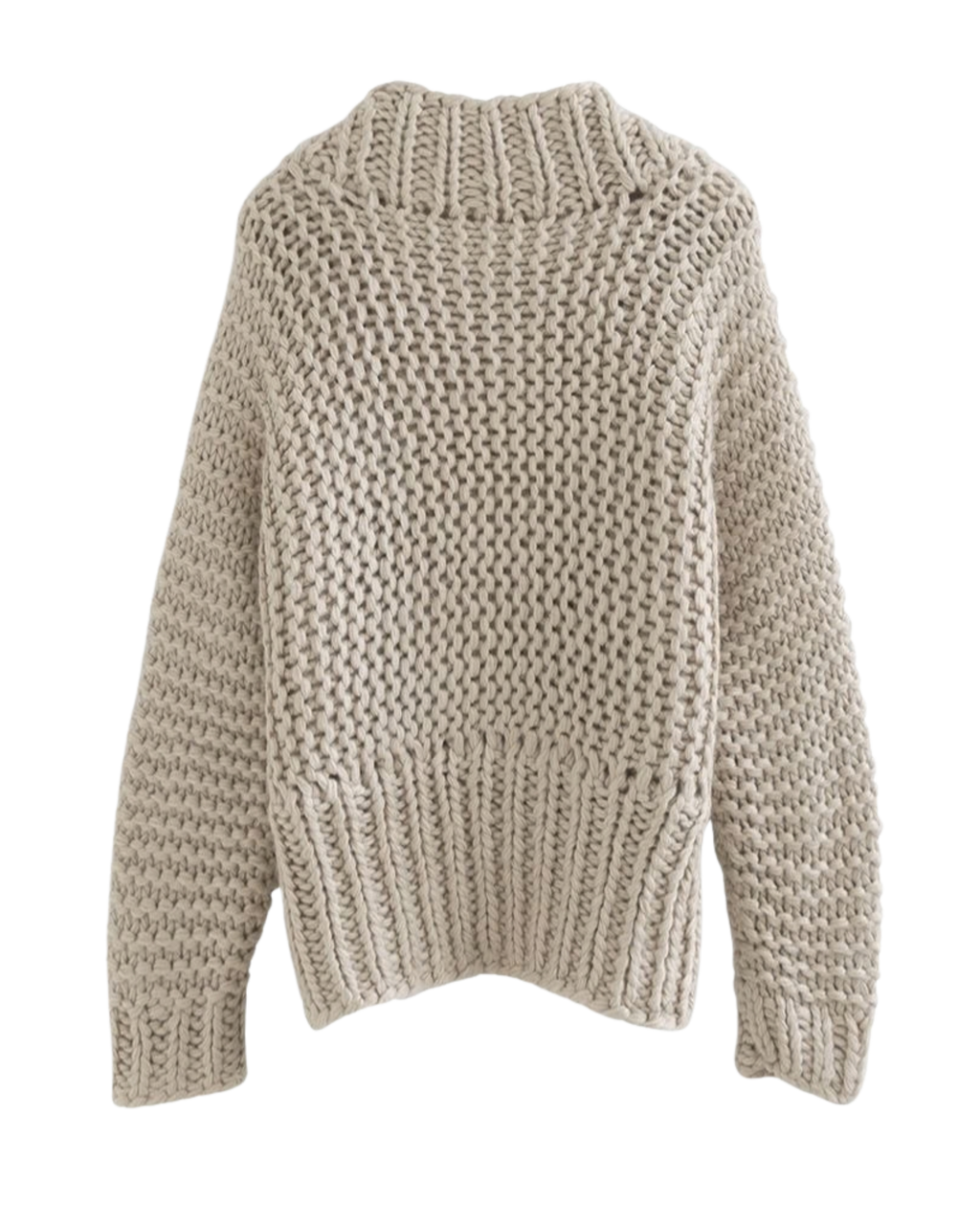 Women's Oatmeal Chunky Crochet Open-Front Cardigan