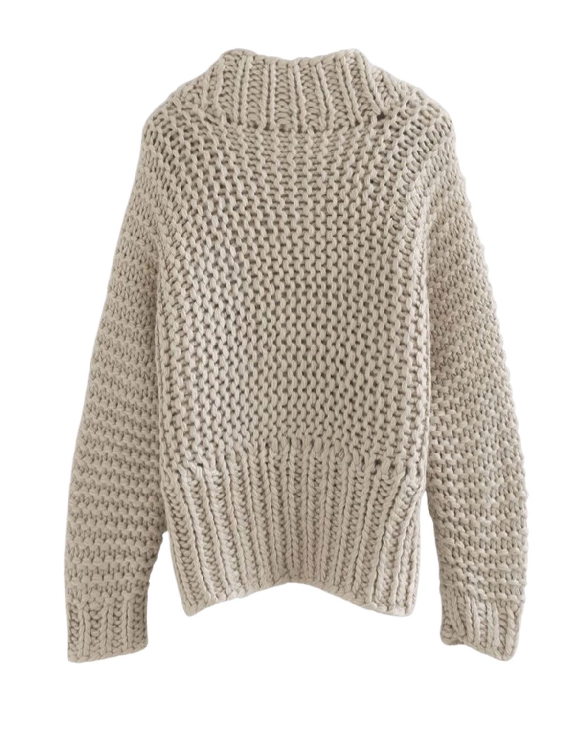 Women's Oatmeal Chunky Crochet Open-Front Cardigan