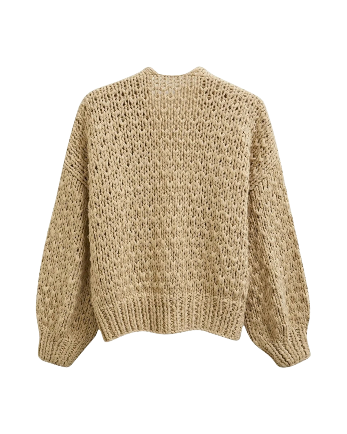 Women's Sand Beige Textured Crochet Cardigan with Pockets