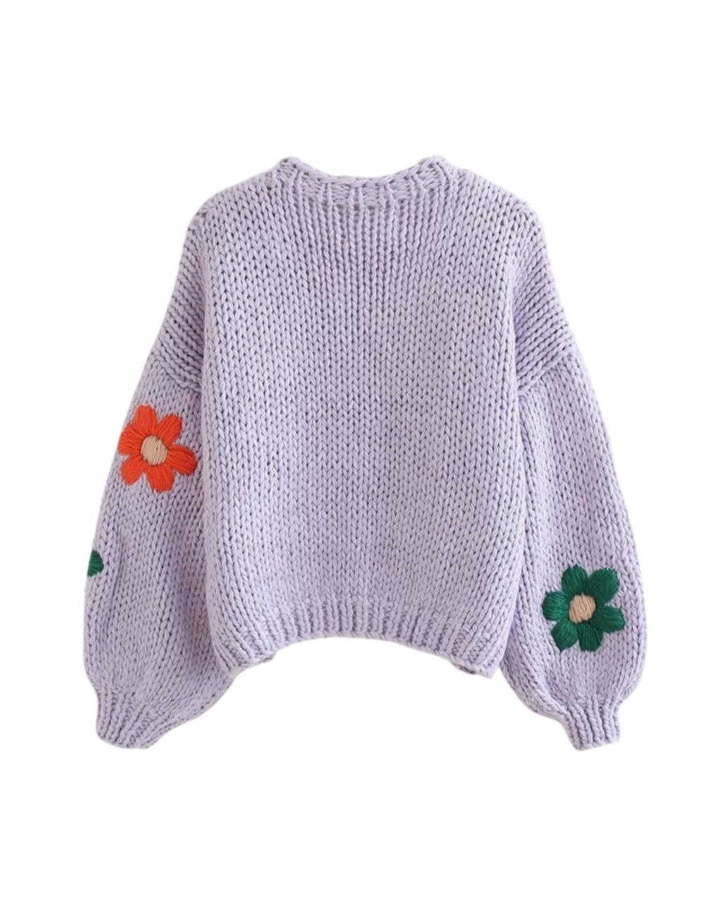 Women's Lilac Floral Appliqué Chunky Crochet Cardigan