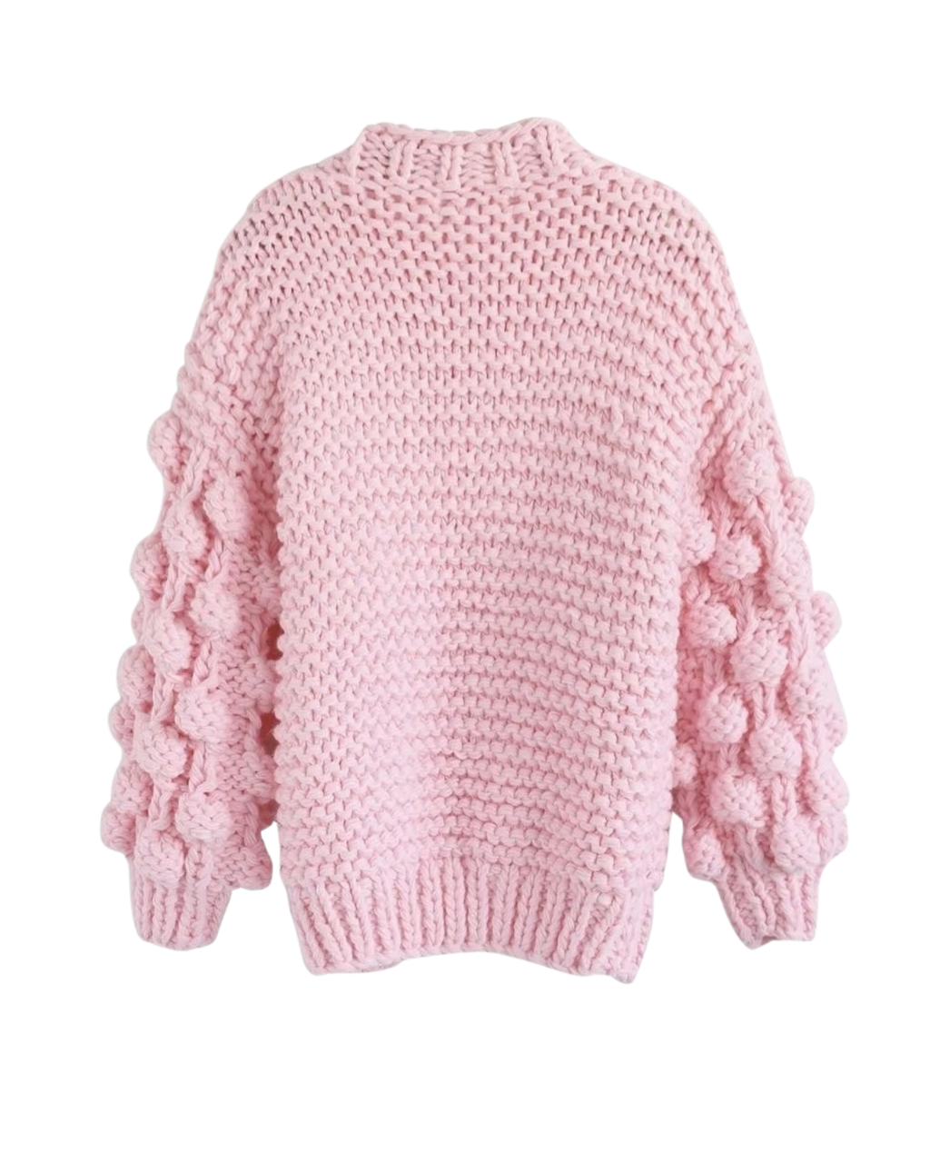 Women's Light Pink Bobble Sleeve Chunky Crochet Cardigan