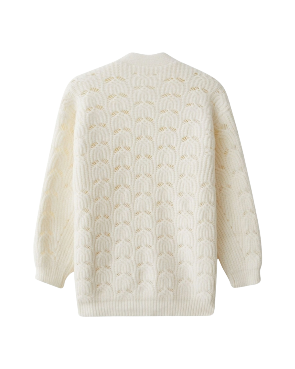 Women's Cream Fuzzy Crochet V-Neck Button Cardigan with Pockets